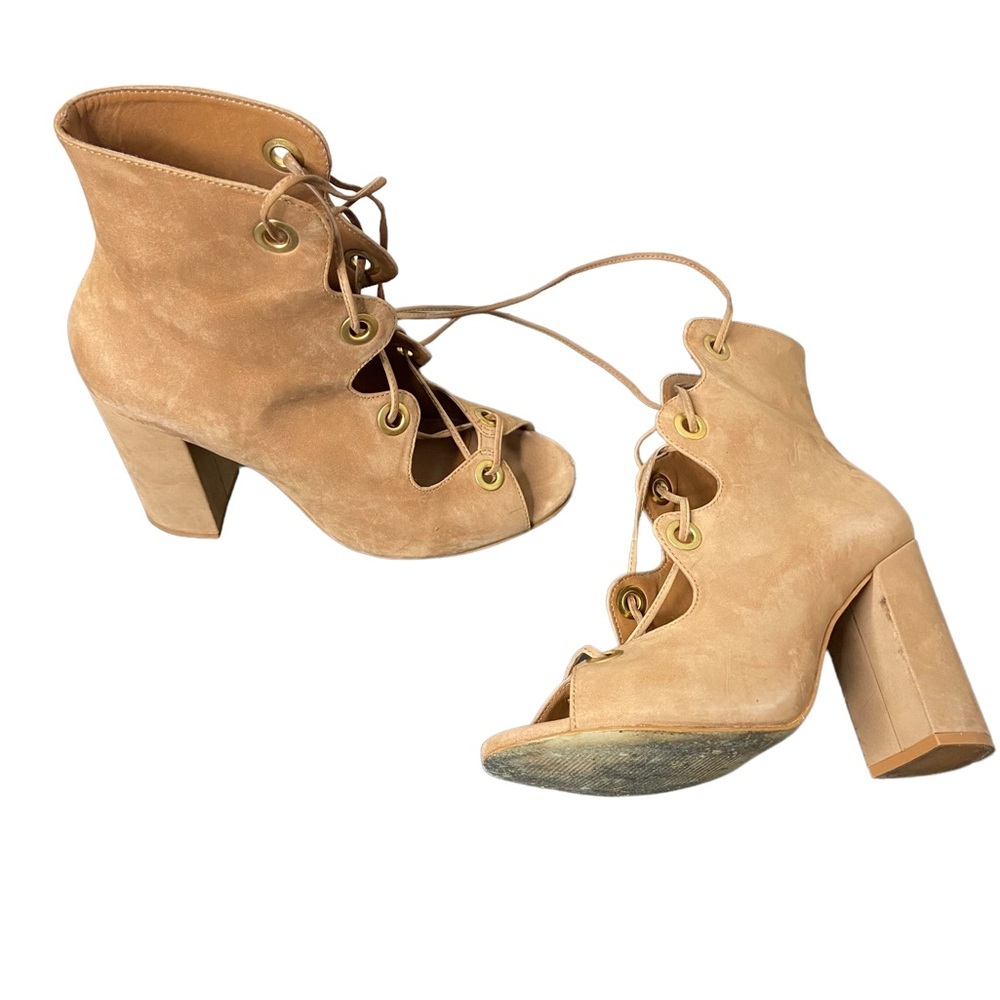 Steve Madden Carusso Tan Peep Toe Lace Up Bootie - Picture 2 of 10